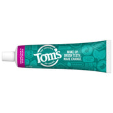 Toms of Maine antiplaque whitening toothpaste tube in teal packaging fluoride free natural toothpaste for daily oral care